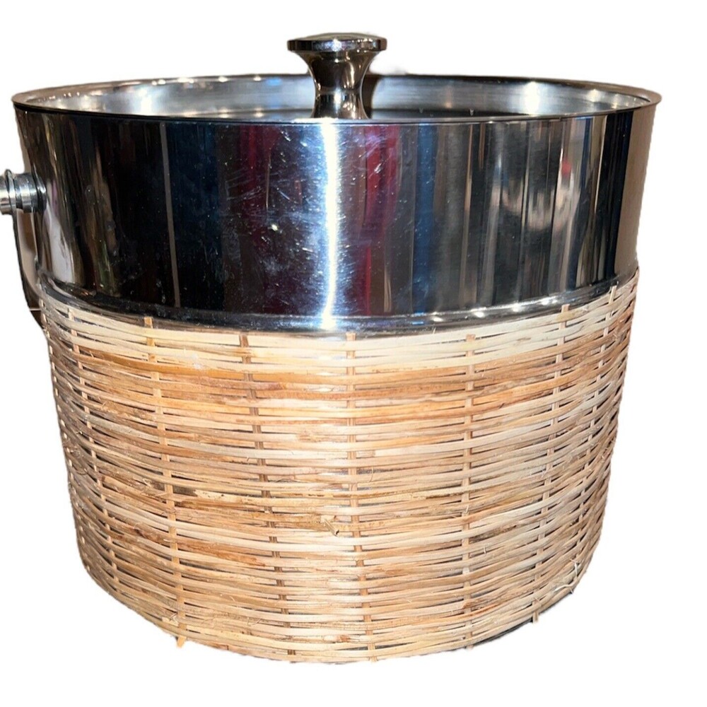 Tommy Bahama Ice Bucket Stainless Steel Basket Weave Nautical Bar